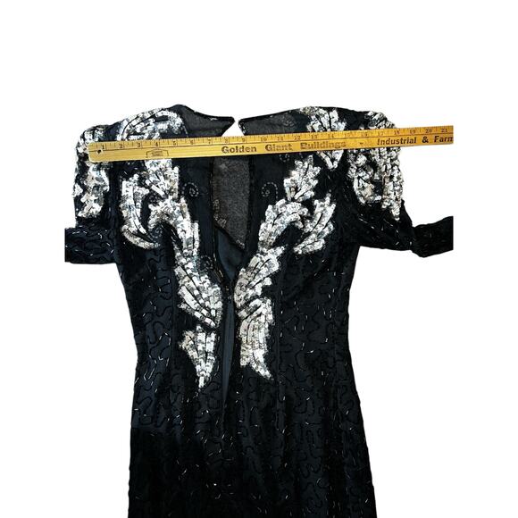 Vintage Scala silk black white beaded sequin short formal cocktail dress size PP - Picture 9 of 11